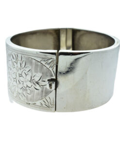 Vintage Sterling Silver Wide Flower Bangle Dated 1936