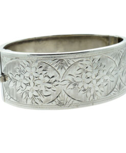 Vintage Sterling Silver Wide Flower Bangle