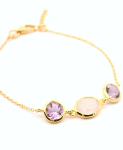 18k Gold Vermeil Amethyst and Rose Quartz Stone Bracelet