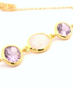 18k Gold Vermeil Amethyst and Rose Quartz Stone Bracelet