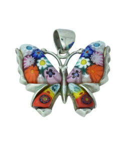 Venetian Art Glass Millefiori & 925 Sterling Silver Butterfly Pendant