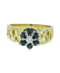 Gold Diamond and Sapphire Flower Cluster Ring
