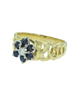 Vintage 18ct Gold Diamond and Sapphire Cluster Ring