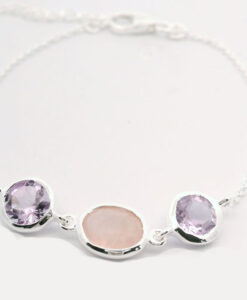 Sterling Silver Amethyst and Rose Quartz Stone Bracelet