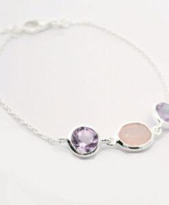 Sterling Silver Amethyst and Rose Quartz Stone Bracelet