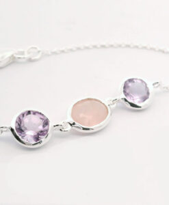 Sterling Silver Amethyst and Rose Quartz Stone Bracelet