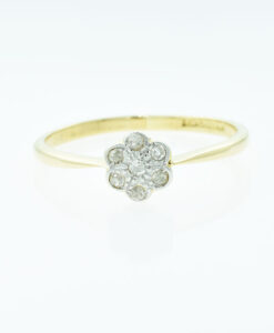 Antique Diamond Daisy Ring in 18ct Gold & Platinum c1900