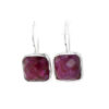 Sterling Silver Ruby Red Sillimanite Square Earrings