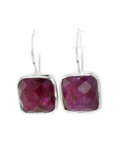 Sterling Silver Ruby Red Sillimanite Square Earrings