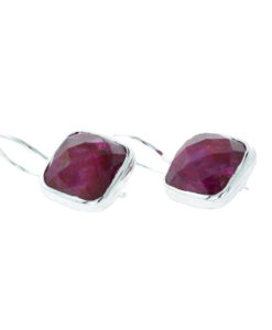 Sterling Silver Ruby Red Sillimanite Square Earrings