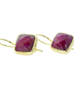 18k Vermeil Ruby Red Sillimanite Square Earrings