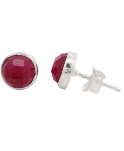 Sterling Silver Ruby Red Sillimanite Stud Earrings