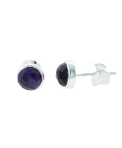 Sterling Silver Amethyst Round Earrings