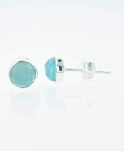 Sterling Silver Aqua Chalcedony Stud Earrings