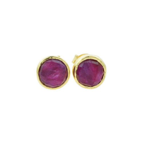18k Vermeil Ruby Red Sillimanite Stud Earrings