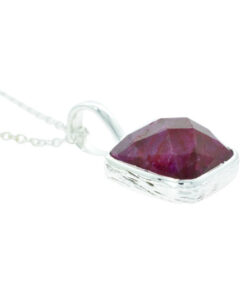 Silver Ruby Red Sillimanite Square Pendant