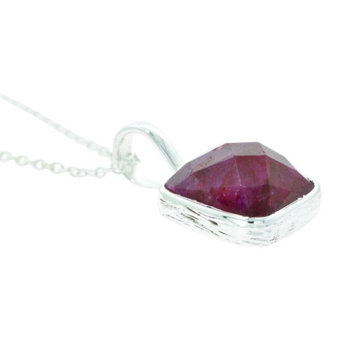 Sterling Silver Ruby Red Sillimanite Square Pendant - The Jewellery ...