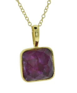 Gold Vermeil Ruby Red Sillimanite Square Pendant