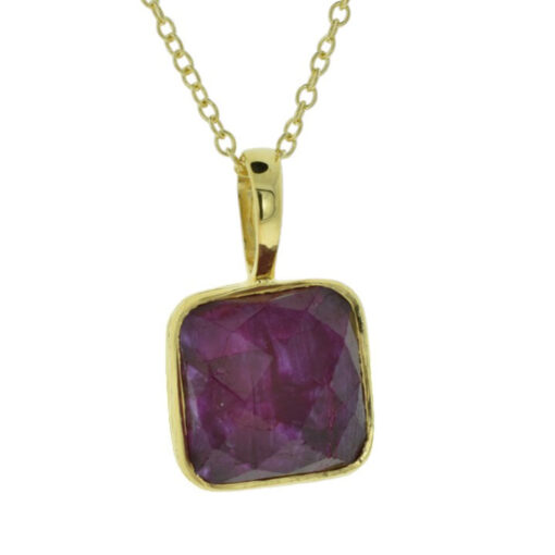 Gold Vermeil Ruby Red Sillimanite Square Pendant