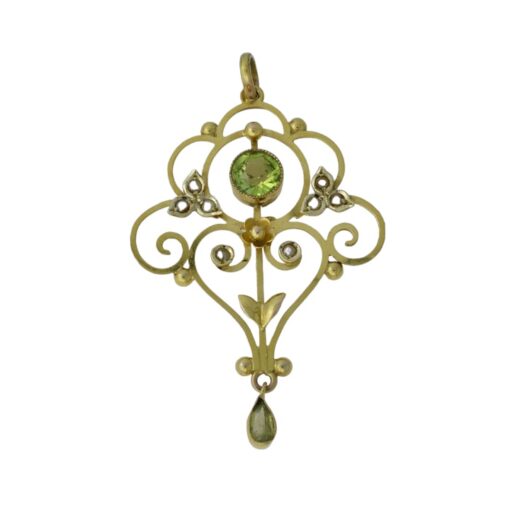 Victorian 9ct Gold Peridot and Pearl Pendant