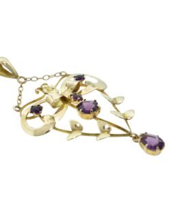 Antique 9ct Gold Almandine Garnet Bow Pendant