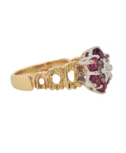 Vintage Gold Diamond and Ruby Cluster Ring