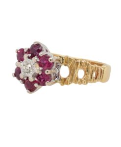 Vintage 18ct Gold Diamond and Ruby Cluster Ring