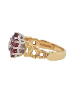 Vintage Gold Diamond and Ruby Cluster Ring
