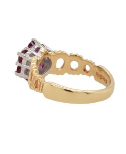 Vintage Gold Diamond and Ruby Cluster Ring