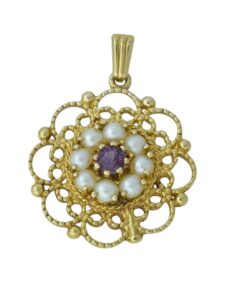 Vintage 9ct Gold Amethyst and Pearl Pendant