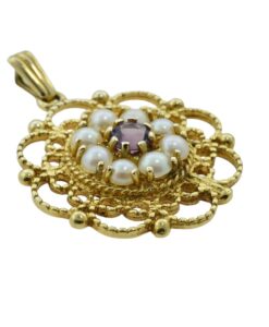 Vintage 9ct Gold Amethyst and Pearl Pendant