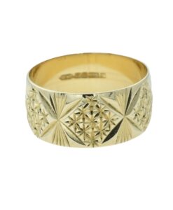 Wide Star Embossed Wedding Band