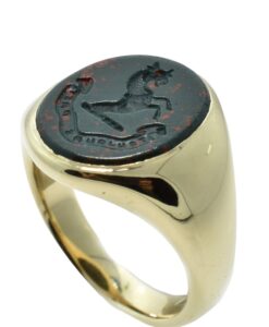 9ct Gold & Bloodstone Signet ring with Horse Intaglio