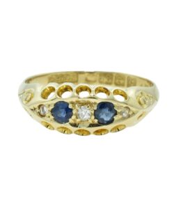 Antique Gold Diamond and Sapphire Ring