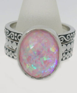 SAJEN Silver Pink Quartz Doublet Simulated Opal Ring