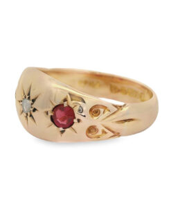 Pretty 9ct Gold Diamond and Ruby Gypsy Ring
