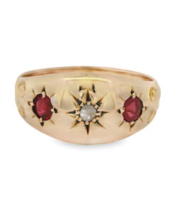 Pretty 9ct Gold Diamond and Ruby Gypsy Ring