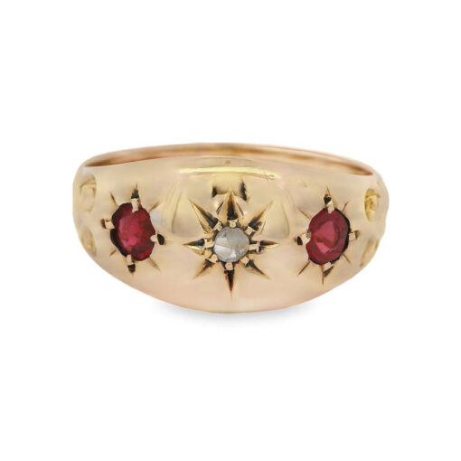 Pretty 9ct Gold Diamond and Ruby Gypsy Ring