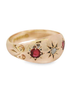 Pretty 9ct Gold Diamond and Ruby Gypsy Ring