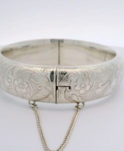 Vintage Sterling Silver Flower Bangle Dated 1973
