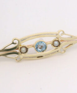 15ct Gold Aquamarine and Pearl Brooch pre 1932