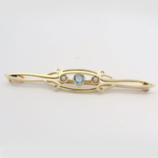 15ct Gold Aquamarine and Pearl Brooch pre 1932
