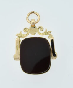Vintage 9ct Rose Gold Red and Green Cornelian Spinner Pendant