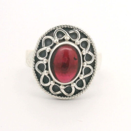 Oxidized Silver Garnet Cabochon Ring