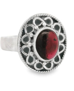 Oxidized Sterling Silver Garnet Cabochon Ring