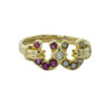 18ct Gold Ruby & Pearl Double Horseshoe Ring c1900
