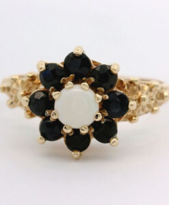 9ct Yellow Gold Opal and Sapphire Cluster Ring