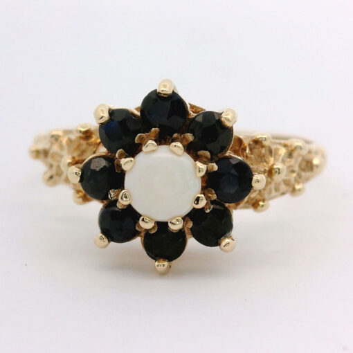 9ct Yellow Gold Opal and Sapphire Cluster Ring