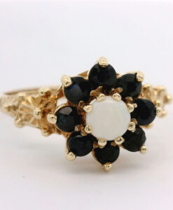 9ct Yellow Gold Opal and Sapphire Cluster Ring