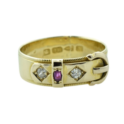 Victorian 18ct Gold Diamond and Ruby Buckle Ring